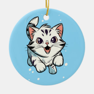 Ornamento De Cerâmica Arte de desenho animado de gatinho fofo e brincalh