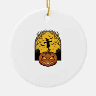 Ornamento De Cerâmica Arte de Espantalho de Lua de Abóbora de Halloween