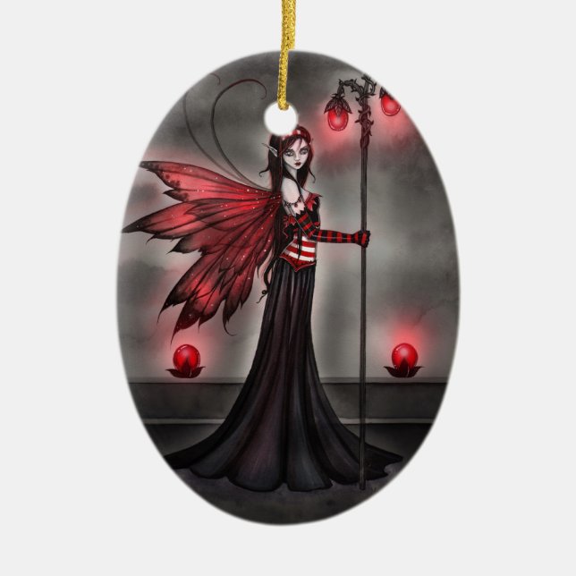 Ornamento De Cerâmica Arte de Fantasia da Fada Ruby Vermelha (Frente)