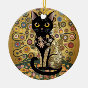Ornamento De Cerâmica Arte de Gato Preto Decorativo Dourado no Estilo Gu