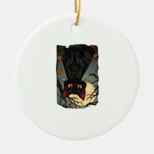 Ornamento De Cerâmica Arte de Gato Preto Místico de Halloween - Felino A