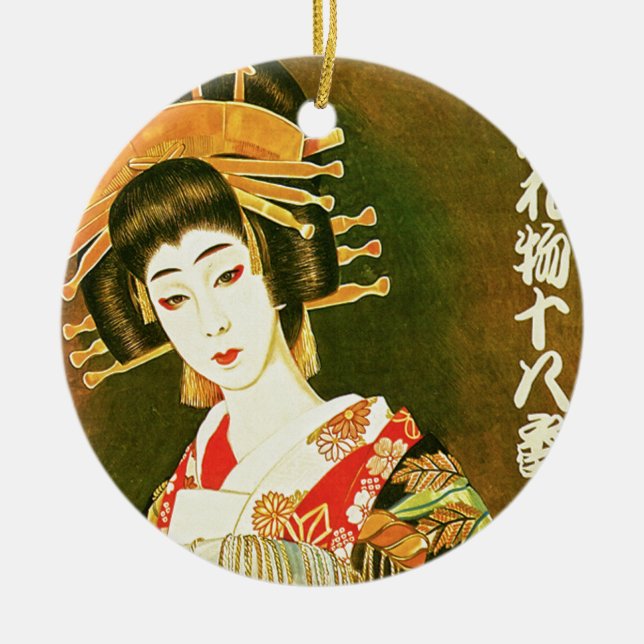 Ornamento De Cerâmica Arte de Guarda-chuva japonesa em Papel Geisha e Wa (Frente)