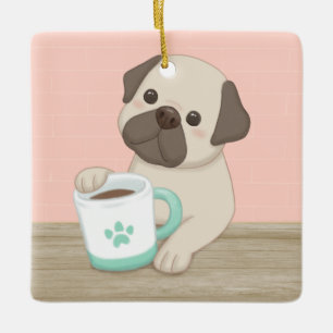Ornamento De Cerâmica Arte de Ilustração de Cachorro e Caneca