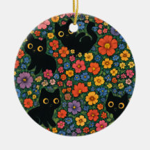 Arte de Jardim Kawaii | Padrão Floral de Gato Pret