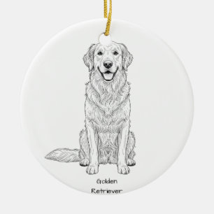 Ornamento De Cerâmica Arte de Linha Minimalista de Golden Retriever Dour