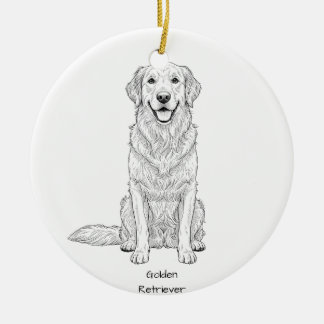 Ornamento De Cerâmica Arte de Linha Minimalista de Golden Retriever Dour