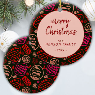 Ornamento De Cerâmica Arte de Linha Única Vermelha Família Feliz Natal A