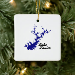 Ornamento De Cerâmica Arte de Mapa do Lago Lanier Geórgia com Rota Azul