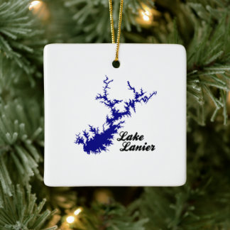 Ornamento De Cerâmica Arte de Mapa do Lago Lanier Geórgia com Rota Azul