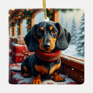 Ornamento De Cerâmica Arte de Natal de Dachshund