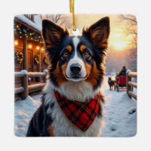 Ornamento De Cerâmica Arte de Natal do Australian Shepherd