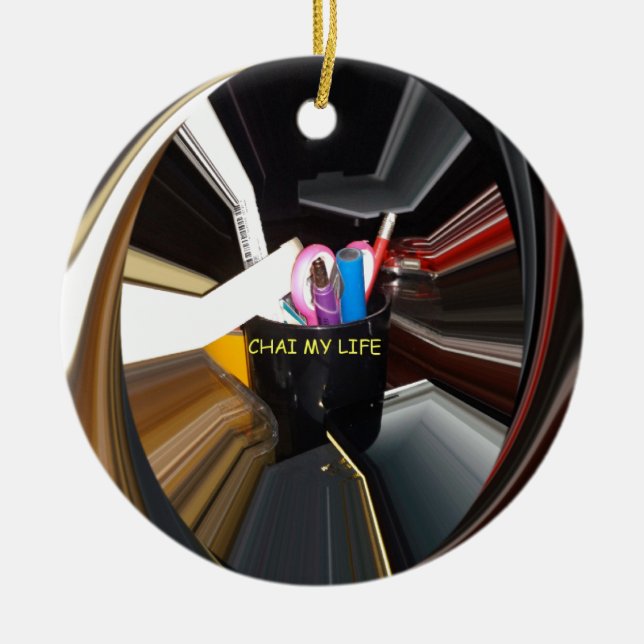 Ornamento De Cerâmica Arte de Papel de carta do Tea Mug Life abstrato (Frente)