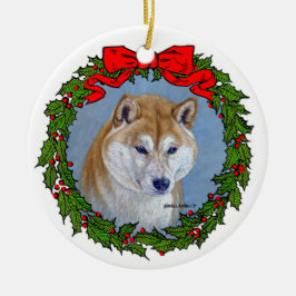 Ornamento De Cerâmica Arte de Shiba Inu por Glenda S. Harlan