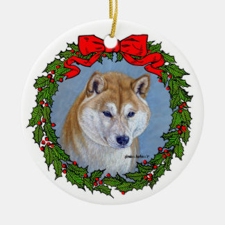 Ornamento De Cerâmica Arte de Shiba Inu por Glenda S. Harlan