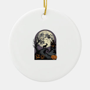 Ornamento De Cerâmica Arte de Silhueta de Halloween Vintage da Lua de Ca