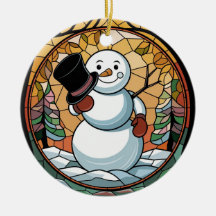 Arte de Vidro Pintado, Boneco de Neve em Vidro Pin