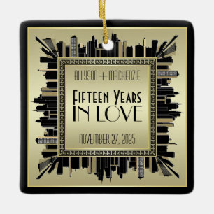 Ornamento De Cerâmica Arte Deco Casamento Aniversário Champanhe Dourado 