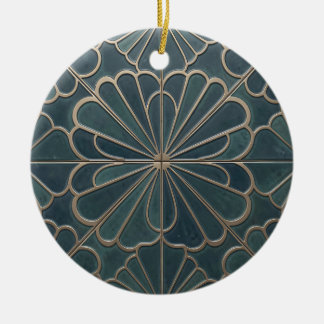 Ornamento De Cerâmica Arte Deco Geométrico em Verde Azul e Dourado com P