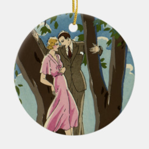 Ornamento De Cerâmica Arte Deco Vintage Amor e Romance Casal Recém-Casad