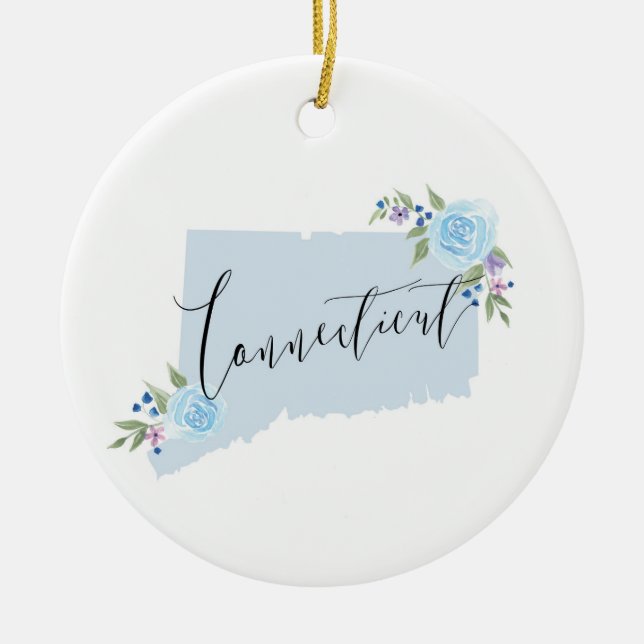 Ornamento De Cerâmica Arte do Mapa do Estado do Connecticut (Frente)