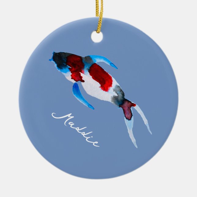 Ornamento De Cerâmica Arte do peixe-aquarela Koi (Frente)