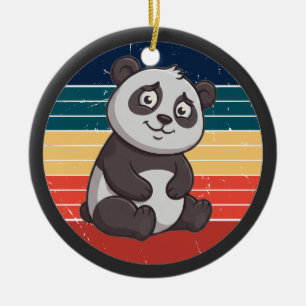 Ornamento De Cerâmica Arte do pôr do sol do Panda Tímido Retro