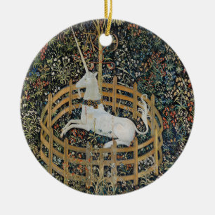 Ornamento De Cerâmica Arte do Unicórnio Medieval Vintage em Cativeiro