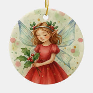 Ornamento De Cerâmica Arte em Aquarela de Fada de Natal