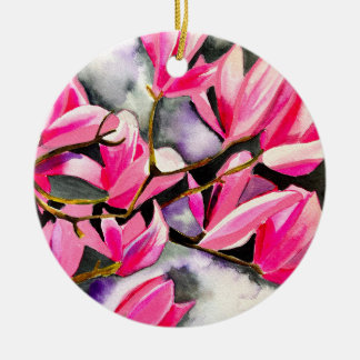 Ornamento De Cerâmica Arte em aquarela de magnólia rosa