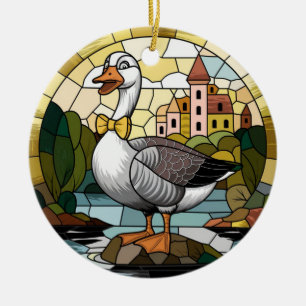 Ornamento De Cerâmica Arte em Vidro Pintado, Ganso Bobo Vidro Pintado Ce