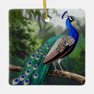 Ornamento De Cerâmica Arte em Vidro Pintado, Pavão em Vidro Pintado