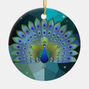 Ornamento De Cerâmica Arte em Vidro Pintado, Pavão em Vidro Pintado