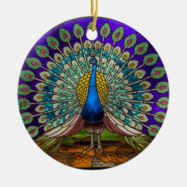 Ornamento De Cerâmica Arte em Vidro Pintado, Pavão em Vidro Pintado