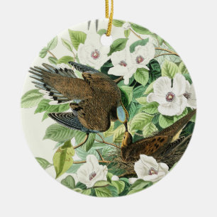 Ornamento De Cerâmica Arte Floral de Pássaro do Pombo em Luto Vintage Au
