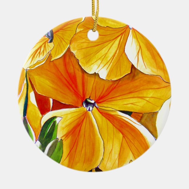 Ornamento De Cerâmica Arte floral em aquarela original Wallflower (Frente)