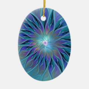 Ornamento De Cerâmica Arte Fractal Abstrato de Sonho Roxo Azul