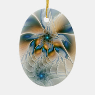 Ornamento De Cerâmica Arte Fractal, Abstrato Fantasia, Com Azul