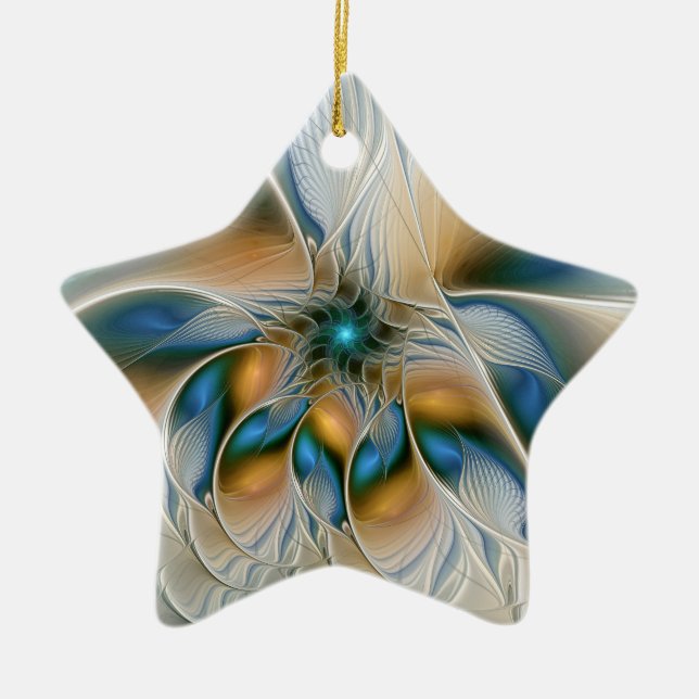 Ornamento De Cerâmica Arte Fractal, Abstrato Fantasia, Com Azul (Frente)