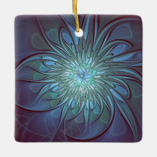 Ornamento De Cerâmica Arte Fractal de Flor Azul Moderno, Abstrato Trendy