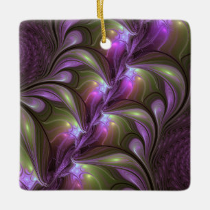 Ornamento De Cerâmica Arte Fractal de Khaki, Abstrato violeta e colorida