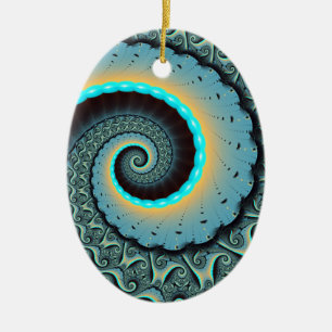 Ornamento De Cerâmica Arte fractal espiral abstrata azul-turquesa laranj