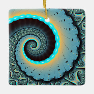Ornamento De Cerâmica Arte fractal espiral abstrata azul turquesa laranj