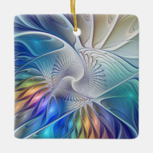 Ornamento De Cerâmica Arte Fractal Floral, Flor Abstrato Colorida