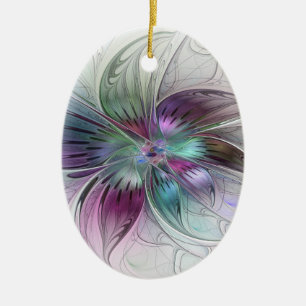 Ornamento De Cerâmica Arte fractal floral moderna flor abstrata colorida
