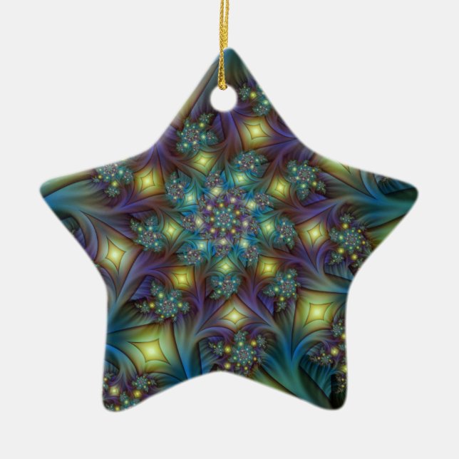 Ornamento De Cerâmica Arte Fractal Roxa Roxa Abstrato brilhante iluminad (Frente)