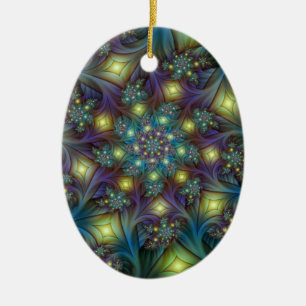 Ornamento De Cerâmica Arte Fractal Roxa Roxa Abstrato brilhante iluminad