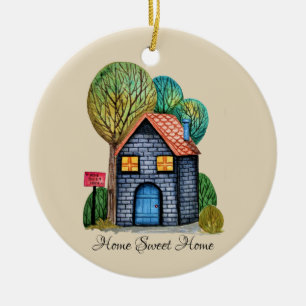 Ornamento De Cerâmica Arte Home doce Home bonito da aguarela
