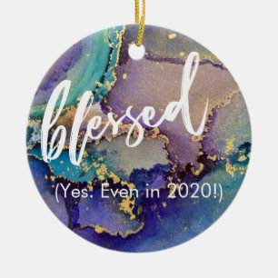 Ornamento De Cerâmica Arte líquida multicolor e Dourada abençoada