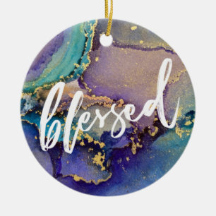 Ornamento De Cerâmica Arte Líquida Multicolorida e Dourada Marmoreada Ab