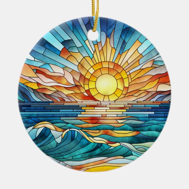 Ornamento De Cerâmica Arte mosaica Oceânica Sunset (Frente)